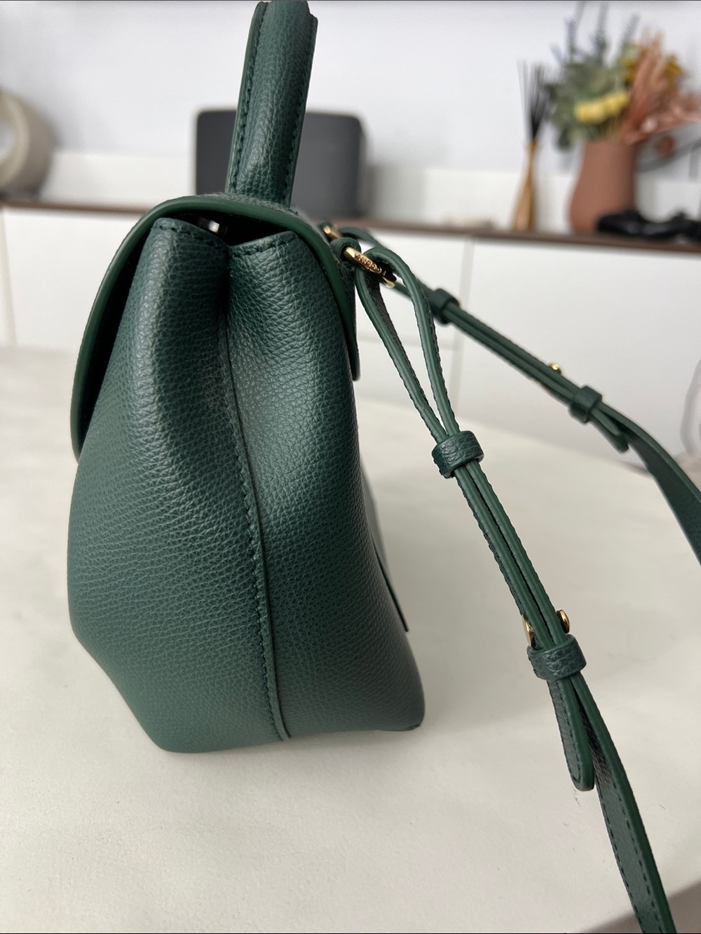 Polène Numéro Un Nano Mini Top Handle Crossbody Bag - Green Textured Leather - Picture 5 of 9